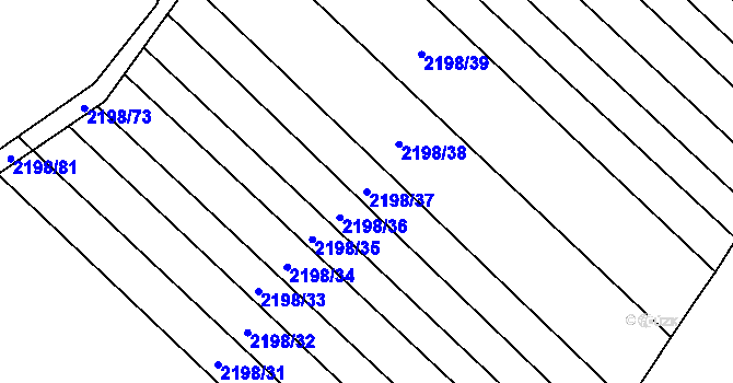Parcela st. 2198/37 v KÚ Rajhrad, Katastrální mapa