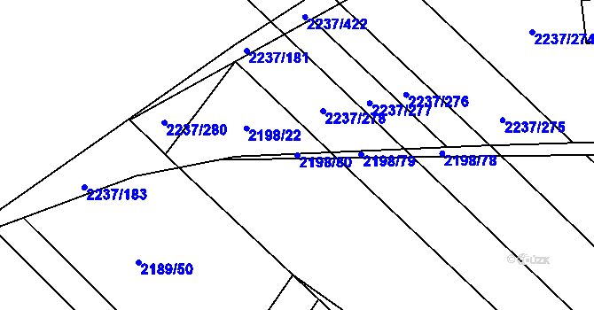 Parcela st. 2198/80 v KÚ Rajhrad, Katastrální mapa