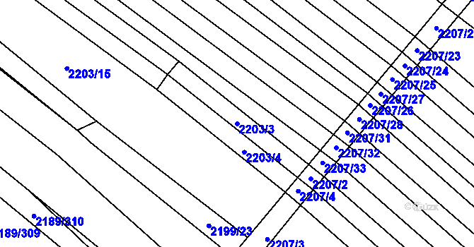 Parcela st. 2203/3 v KÚ Rajhrad, Katastrální mapa