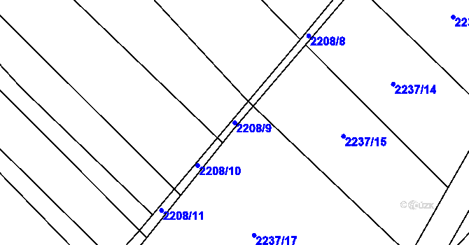 Parcela st. 2208/9 v KÚ Rajhrad, Katastrální mapa