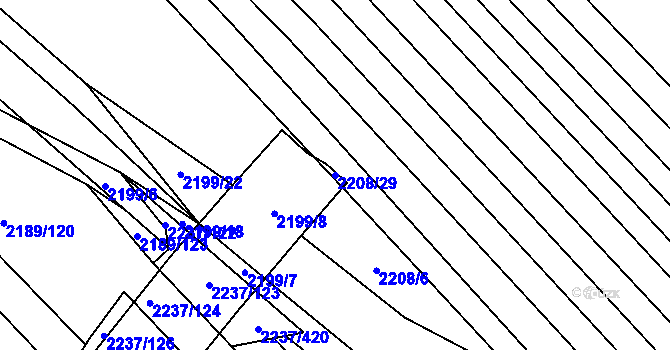 Parcela st. 2208/29 v KÚ Rajhrad, Katastrální mapa