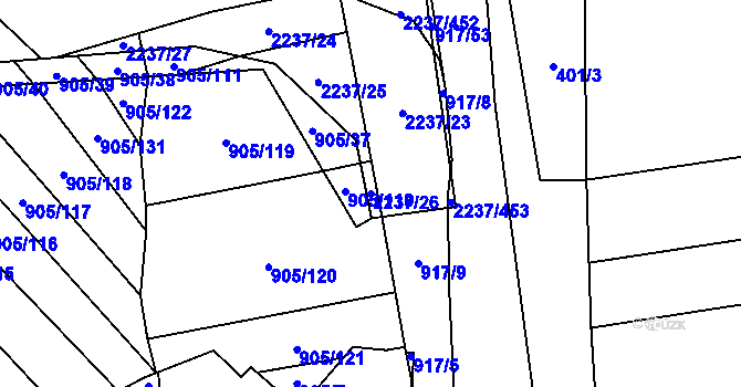 Parcela st. 2237/26 v KÚ Rajhrad, Katastrální mapa