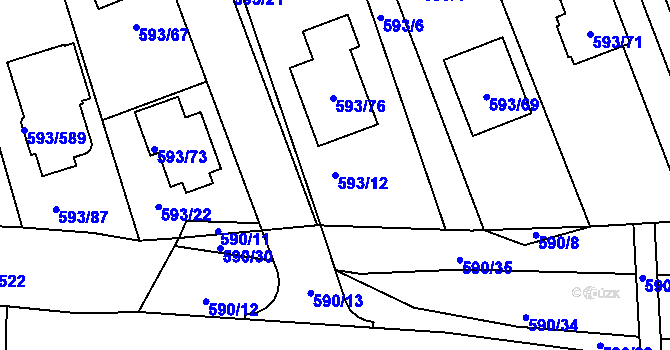 Parcela st. 593/12 v KÚ Rajhrad, Katastrální mapa