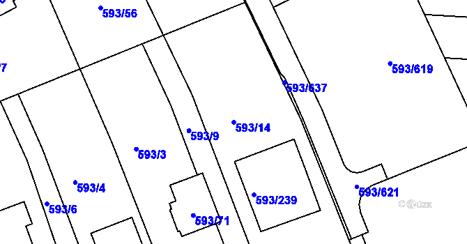 Parcela st. 593/14 v KÚ Rajhrad, Katastrální mapa