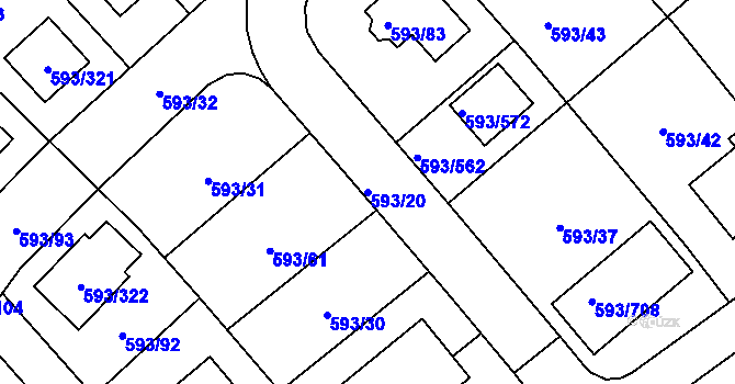 Parcela st. 593/20 v KÚ Rajhrad, Katastrální mapa