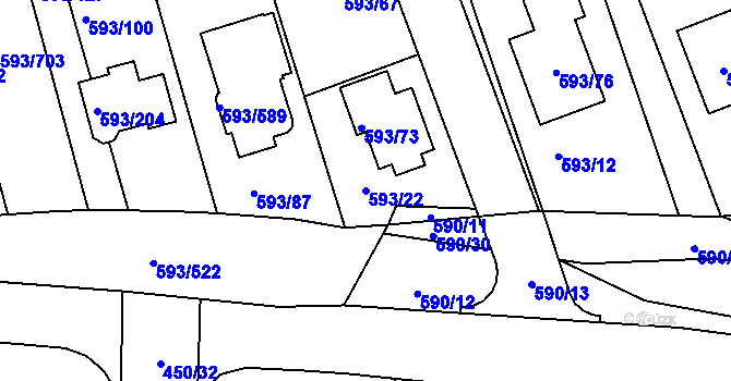 Parcela st. 593/22 v KÚ Rajhrad, Katastrální mapa
