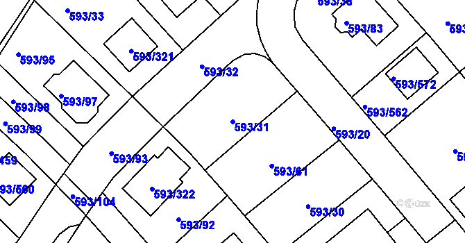 Parcela st. 593/31 v KÚ Rajhrad, Katastrální mapa