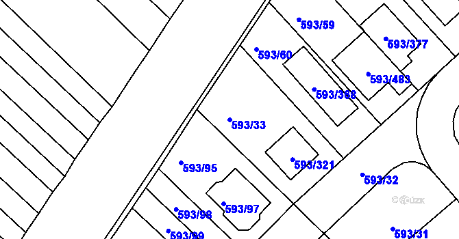 Parcela st. 593/33 v KÚ Rajhrad, Katastrální mapa