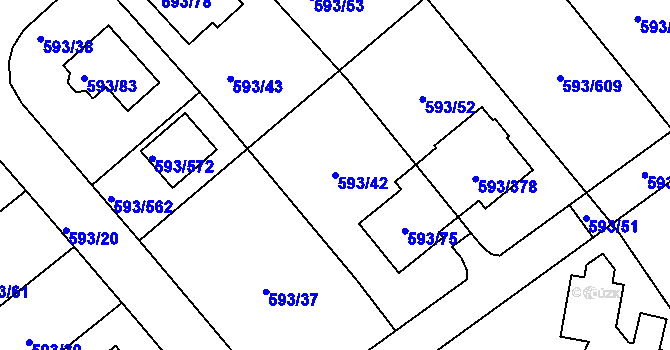 Parcela st. 593/42 v KÚ Rajhrad, Katastrální mapa