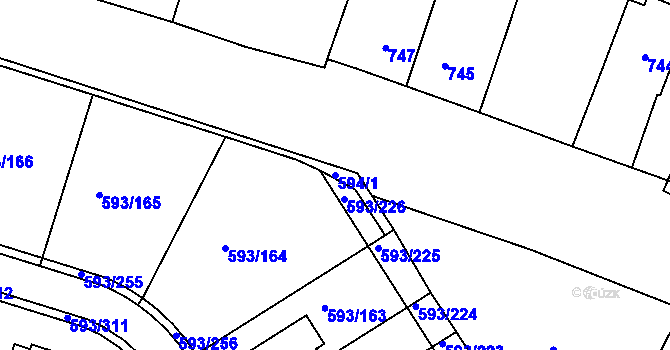 Parcela st. 594/1 v KÚ Rajhrad, Katastrální mapa