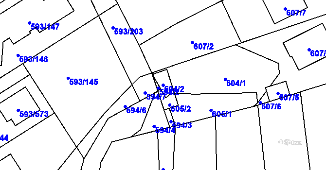 Parcela st. 604/2 v KÚ Rajhrad, Katastrální mapa