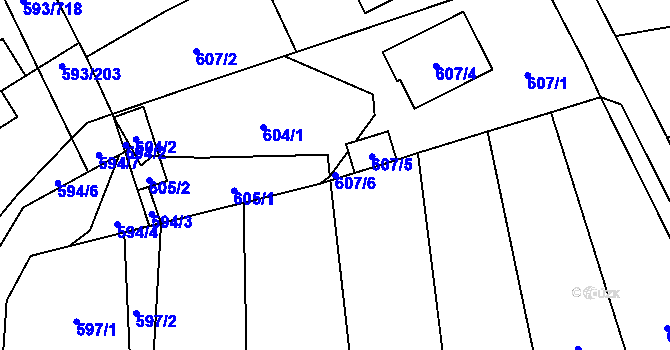 Parcela st. 607/6 v KÚ Rajhrad, Katastrální mapa