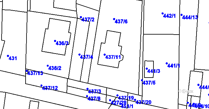 Parcela st. 437/11 v KÚ Rajhrad, Katastrální mapa