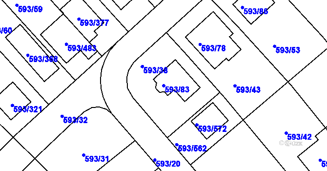 Parcela st. 593/83 v KÚ Rajhrad, Katastrální mapa