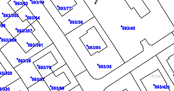 Parcela st. 593/85 v KÚ Rajhrad, Katastrální mapa