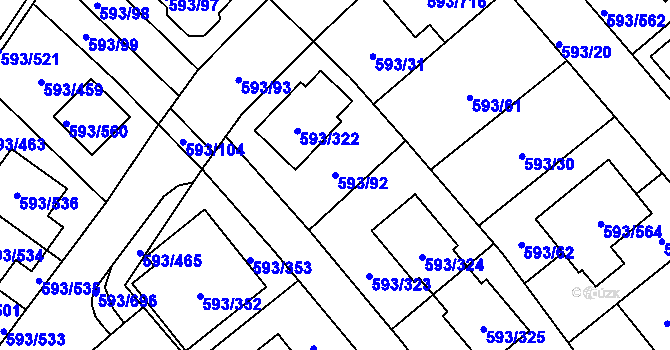 Parcela st. 593/92 v KÚ Rajhrad, Katastrální mapa