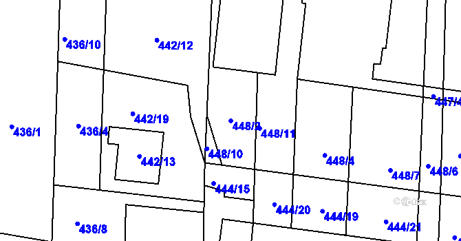 Parcela st. 448/2 v KÚ Rajhrad, Katastrální mapa
