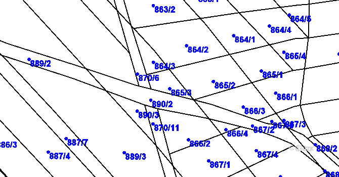 Parcela st. 865/3 v KÚ Rajhrad, Katastrální mapa