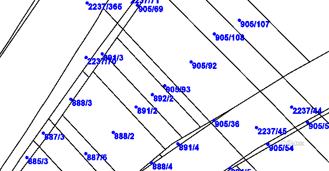 Parcela st. 905/93 v KÚ Rajhrad, Katastrální mapa
