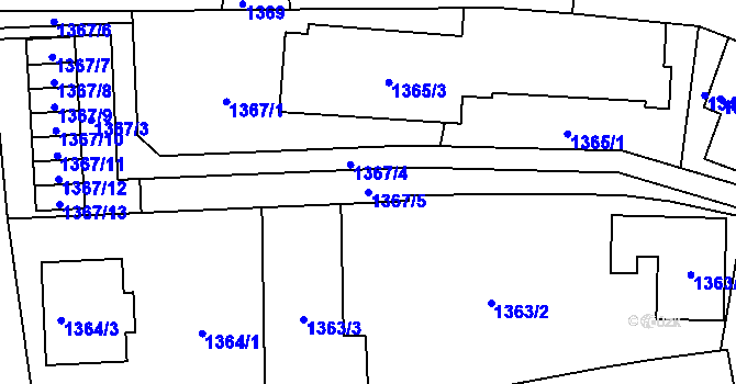 Parcela st. 1367/5 v KÚ Rajhrad, Katastrální mapa