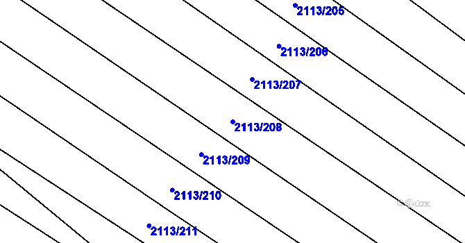 Parcela st. 2113/208 v KÚ Rajhrad, Katastrální mapa