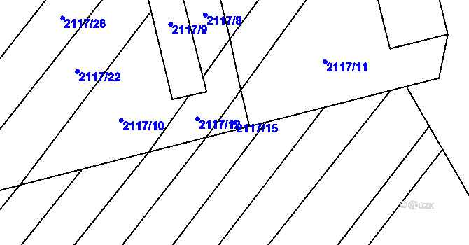 Parcela st. 2117/15 v KÚ Rajhrad, Katastrální mapa