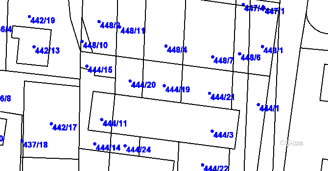 Parcela st. 444/19 v KÚ Rajhrad, Katastrální mapa