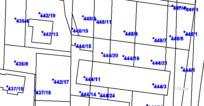 Parcela st. 444/20 v KÚ Rajhrad, Katastrální mapa