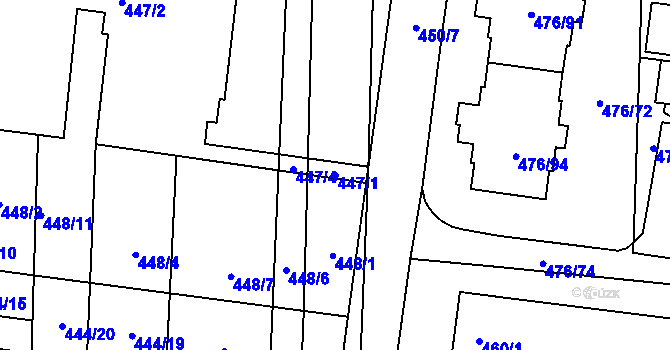 Parcela st. 447/1 v KÚ Rajhrad, Katastrální mapa