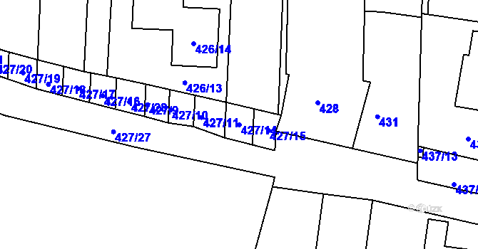 Parcela st. 427/14 v KÚ Rajhrad, Katastrální mapa