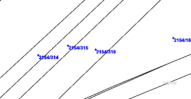 Parcela st. 2154/316 v KÚ Rajhrad, Katastrální mapa