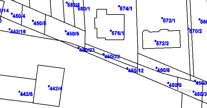Parcela st. 450/22 v KÚ Rajhrad, Katastrální mapa