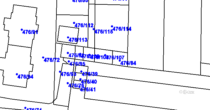 Parcela st. 476/107 v KÚ Rajhrad, Katastrální mapa