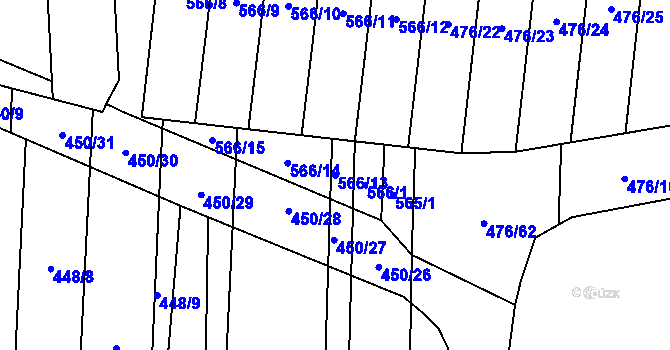 Parcela st. 566/13 v KÚ Rajhrad, Katastrální mapa
