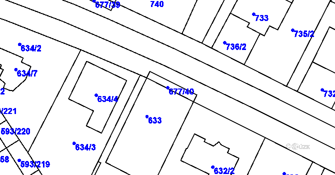 Parcela st. 677/40 v KÚ Rajhrad, Katastrální mapa