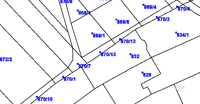 Parcela st. 870/13 v KÚ Rajhrad, Katastrální mapa