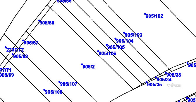 Parcela st. 905/106 v KÚ Rajhrad, Katastrální mapa