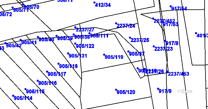 Parcela st. 905/119 v KÚ Rajhrad, Katastrální mapa