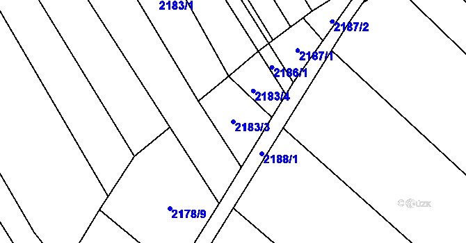 Parcela st. 2183/3 v KÚ Rajhrad, Katastrální mapa