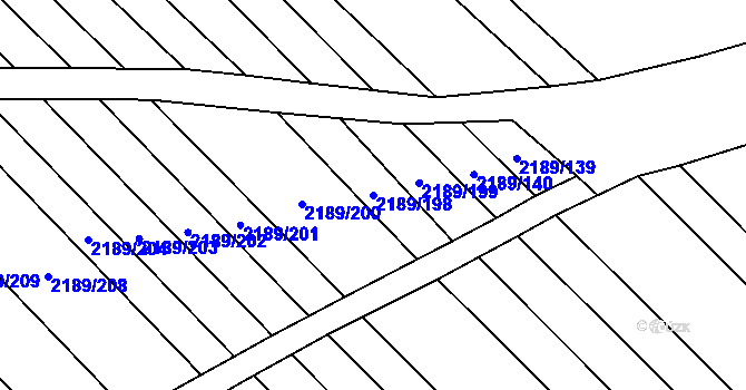 Parcela st. 2189/198 v KÚ Rajhrad, Katastrální mapa