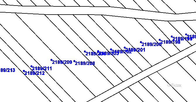 Parcela st. 2189/203 v KÚ Rajhrad, Katastrální mapa