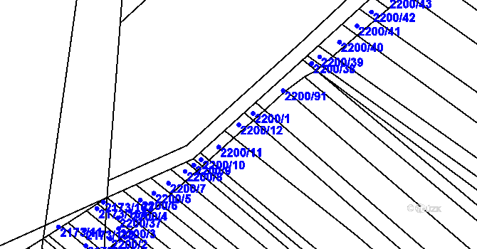 Parcela st. 2200/12 v KÚ Rajhrad, Katastrální mapa