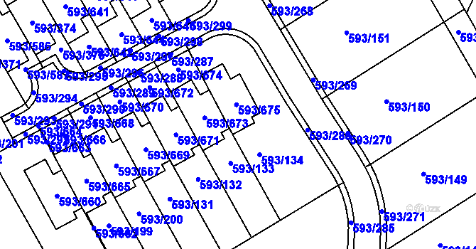 Parcela st. 593/134 v KÚ Rajhrad, Katastrální mapa