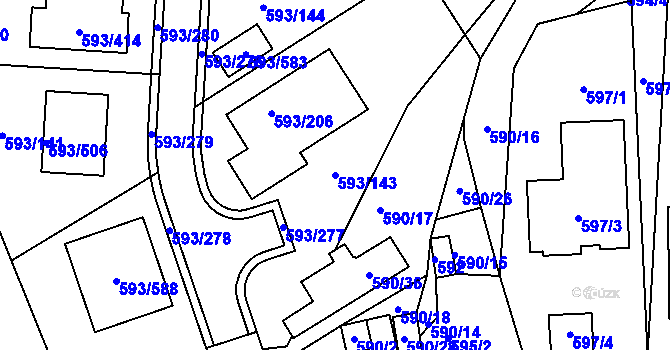 Parcela st. 593/143 v KÚ Rajhrad, Katastrální mapa