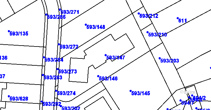 Parcela st. 593/147 v KÚ Rajhrad, Katastrální mapa
