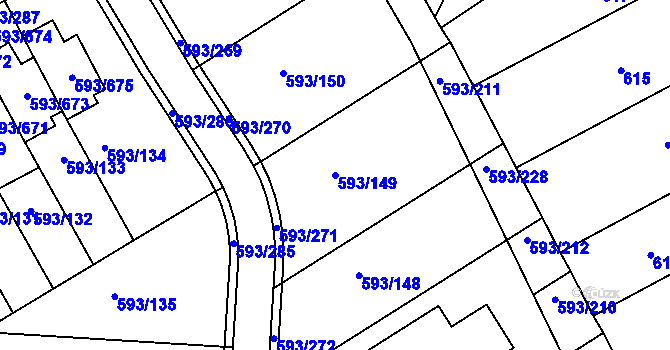 Parcela st. 593/149 v KÚ Rajhrad, Katastrální mapa