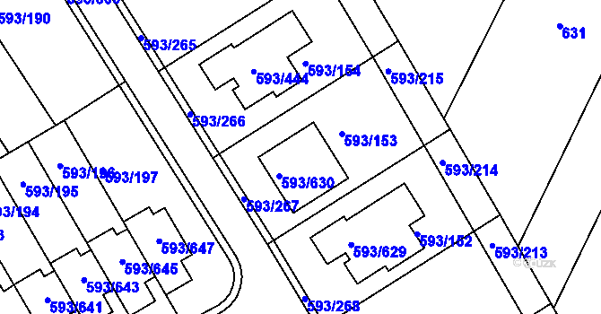 Parcela st. 593/153 v KÚ Rajhrad, Katastrální mapa