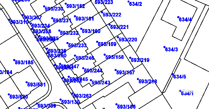 Parcela st. 593/158 v KÚ Rajhrad, Katastrální mapa