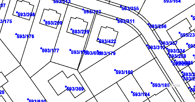 Parcela st. 593/179 v KÚ Rajhrad, Katastrální mapa