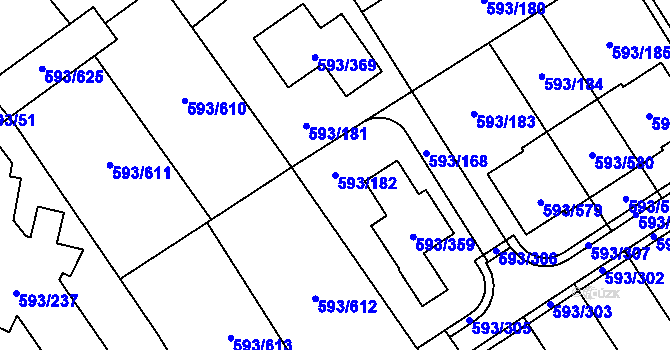 Parcela st. 593/182 v KÚ Rajhrad, Katastrální mapa